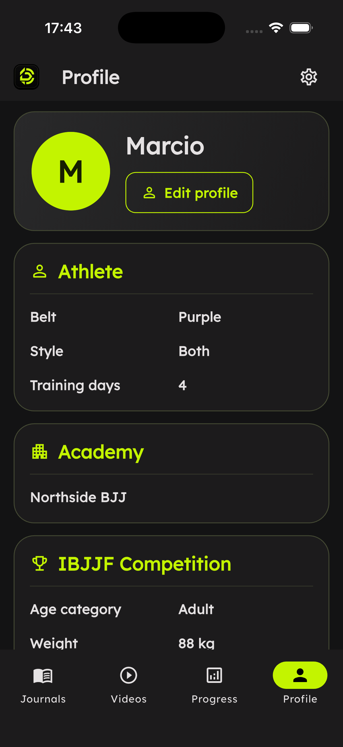 Profile screen