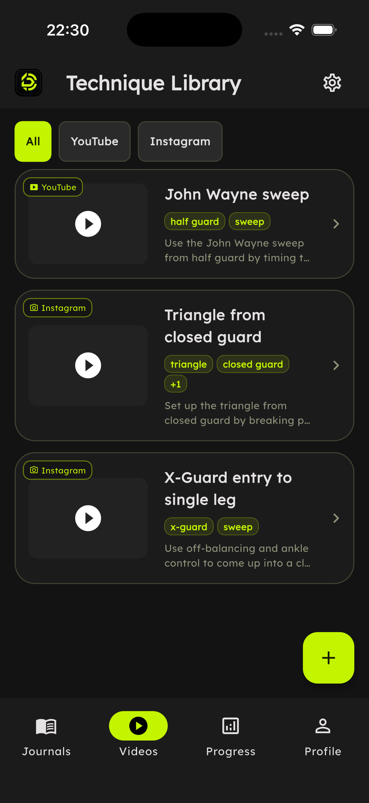 Technique library list screen